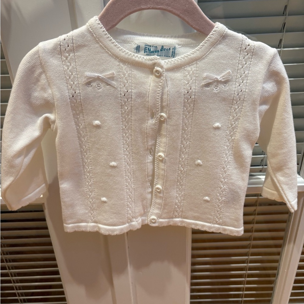 Elegant Pointelle Bow Knit Cardigan by Feltman Brothers